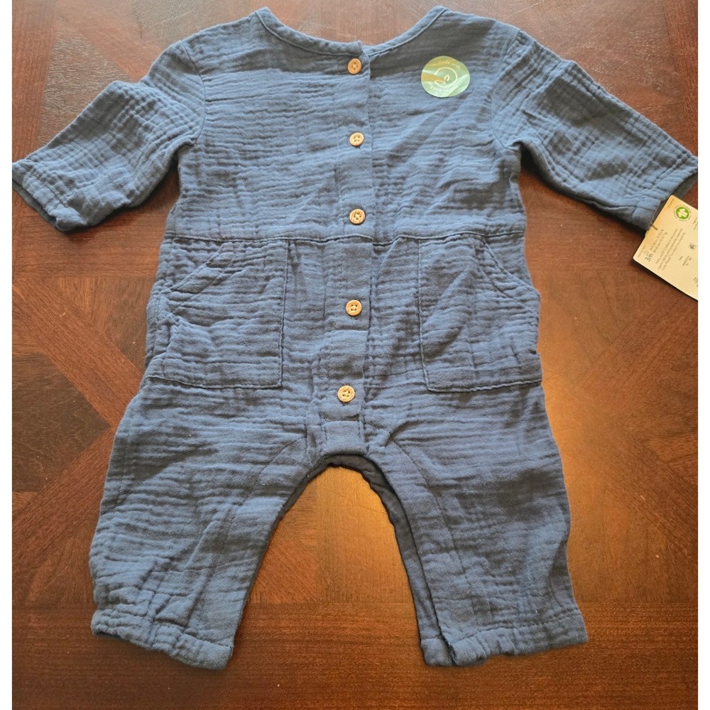 Little Planet by Carters Organic Cotton Gauze Jumpsuit Blue 3M 1R442510 NEW